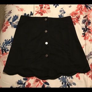 Black Scallop Suede Mini Skirt